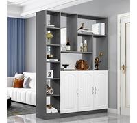 Meihkkud Biombo Separador de ambientes Moderno e Independiente, de Madera con estantes, Ideal for casa, Hotel, Oficina o Cualquier Espacio Privado.(Gray+White)