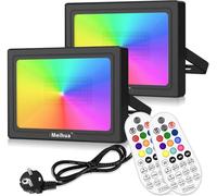 MEIHUA Foco LED RGB 60W con Control Remoto Proyector RGB Exterior 10 Colores 12 Modos 6 Brillo Temporización IP66 Impermeable Floodlight para Jardín Patio Fiesta Halloween Navidad 2PCS