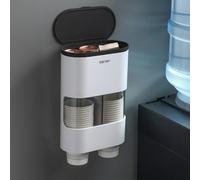 MEIJMJIA -MH Dispensador de vasos de agua One Touch, soporte, 7,5 cm, 80 vasos (negro)