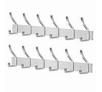 MEIJO Perchero Pared Ganchos de Perchero Colgador Ropa Pared con 4 Ganchos Perchas de Acero Inoxidable Montaje en Pared para Dormitorio Baño y Cocina (Plata, 6 gancho 2pcs)
