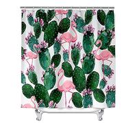 Meiju-shop Cortinas de Ducha con Estampado Cactus para Baño, Mateju Impermeable Antimoho Poliéster Cortinas Baño Incluye 12 Anillas en C para Hogar Bañera Dormitorio Apartamento (Flamenco,90x180cm)