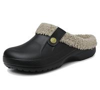 Meik Mangni Zuecos de Mujer Mules Caliente Forro Hombre Invierno Pantuflas Impermeable Zapatos de jardín Antideslizantes Zapatillas de Estar en Casa,Marrón Negra Tamaño:40-41 EU