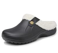 Meik Mangni Zuecos de Mujer Mules Caliente Forro Hombre Invierno Pantuflas Impermeable Zapatos de jardín Antideslizantes Zapatillas de Estar en Casa,Blanco y Negro Tamaño:43-44 EU