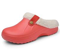 Meik Mangni Zuecos de Mujer Mules Caliente Forro Hombre Invierno Pantuflas Impermeable Zapatos de jardín Antideslizantes Zapatillas de Estar en Casa,Rojo Tamaño:39-40 EU