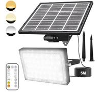 MEIKEE Foco Solar Exterior con Mando a Distancia 78 LEDs, Proyector LED con 3 Modos de Iluminación, Color y Brillo Ajustable, IP66 Impermeable para Jardín, Garaje, Terrazas