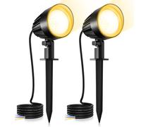 MEIKEE Focos Exterior Jardín, Foco Proyector Exterior 500LM 7W 85~265V CA, IP66 Impermeable, Blanco Cálido 2700K, Luz de Paisaje para Césped Terraza Jardín Camino Patio - 2 Piezas