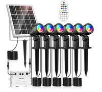 MEIKEE Focos solares RGB 6 en 1 para jardín, iluminación LED que cambia de color con control remoto, IP66 impermeable al atardecer al amanecer, luces exteriores para jardín, césped, patio, patio
