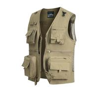 MeiLayM Chaleco de pesca con múltiples bolsillos Aire Libre Viajes Deportes Chaleco Rápido Respirable Chaleco Ligera Sin Mmanga Cámping Fotografía Caza Chaqueta Caqui,L