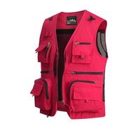 MeiLayM Chaleco de pesca con múltiples bolsillos Aire Libre Viajes Deportes Chaleco Rápido Respirable Chaleco Ligera Sin Mmanga Cámping Fotografía Caza Chaqueta Rojo,L