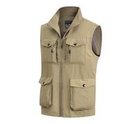 MeiLayM Chaleco de Pesca para Hombres Al Aire Libre - Multibolsillos, Malla Respirable, Ligero, Sin Mangas - Chaqueta para Fotografía y Viajes - Caqui, 3XL