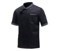 MeiLayM Chaqueta de Chef Manga Corta para Hombre Ligero Uniforme Chaqueta Chef Trabajo Unisex Profesional Chefs Coat con Bolsillo para Hotel Restaurante Cafetería Negro,XL