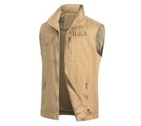 MeiLayM Hombres Aire Libre Chaleco Casual Respirable Chaleco Pesca de Algodón Sin Mangas chaleco Fotografía Vintage Cámping Montañismo con Multibolsillos Chaleco Caqui,M