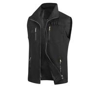 MeiLayM Hombres Aire Libre Chaleco Casual Respirable Chaleco Pesca de Algodón Sin Mangas chaleco Fotografía Vintage Cámping Montañismo con Multibolsillos Chaleco Negro,S