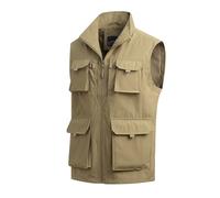 MeiLayM Hombres Aire Libre Deportes Chalecos Chaleco de pesca de con múltiples bolsillos Respirable Casual Chaleco Ligero Sin Mangas Chaqueta secado rápido Acampa Caza Chaleco Caqui,S
