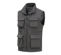 MeiLayM Hombres Al Aire Libre Chaleco de Pesca Malla Ligero Chaleco con múltiples bolsillos Casual Respirable chaqueta Sin Mangas Chaleco de Camping Fotografía Senderismo Gris,3XL