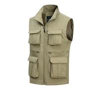MeiLayM Hombres Al Aire Libre Chaleco de Pesca Malla Ligero Chaleco con múltiples bolsillos Casual Respirable chaqueta Sin Mangas Chaleco de Camping Fotografía Senderismo Caqui,3XL