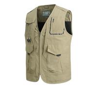 MeiLayM Hombres Al Aire Libre de Pesca Chaleco Multibolsillos Chaleco Trabajo Camping Senderismo Chaleco Casual Respirable Chaleco Chaquetas sin Mangas Caqui,S