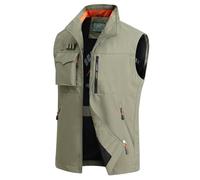MeiLayM Hombres Chaleco de Pesca Al Aire Malla Casual Chaleco Respirable Chaleco Bolsillo Múltiple chaqueta sin mangas Camping Fotografía Chaleco Viajes Deportes Chalecos Caqui,3XL