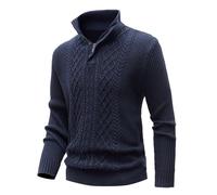 MeiLayM Jersey de Forro Polar para Hombre Cuello Alto Caliente Suéter con Media Cremallera Slim Fit Manga Larga Invierno Sudadera Abrigo Azul,M