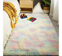 MEILIPA Lfombra de Pelo Largo 385 x 390 cm con Base Antideslizante Alfombra Shaggy Pelo Largo Tie Dye Lavables y Antideslizante para Interiores Estar Habitación, Multicolor