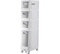 MEILISHAOMEI Armario de piso estrecho y alto, gabinete de baño pequeño con cajones y ruedas de plástico, torre de plástico blanco, organizador de armario de almacenamiento estrecho para espacios