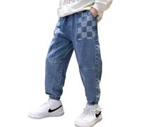 MEILONGER Pantalones Vaqueros Baggy para niños, con Cintura elástica, Moda Stretch, Pantalones de Mezclilla Tallas 8, 10-12, 14-16(Azul-14-16)