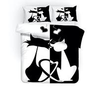 Meimall Fundas Nórdicas Cama Microfibra - Blanco Y Negro Pintura Gatito Amor 240X220 Cm Impresión Digital 3D Fundas Edredón Nórdico con 2 Fundas De Almohada 50X80Cm - 2 Piezas, Muy Suave Transpirable