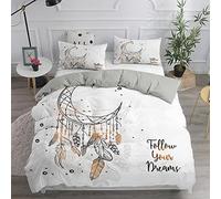 Meimall Juego De Ropa De Cama De 3 Piezas Luna Blanco Plumas Arte 280X240 Cm Microfibra Suave Transpirable Moderno Juego De Fundas Edredón con 1 Funda Nórdica + 2 Funda De Almohada