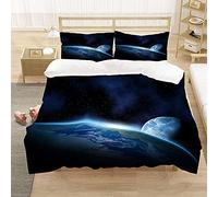 Meimall Juego De Ropa De Cama Universo Azul Planeta Tierra 240X220 Cm Infantil con Funda De Edredón Y Funda De Almohada, Juego De Ropa De Cama para Niña (1 Funda Nórdica + 2 Fundas De Almohada)