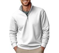MEIMIYI Men Sweatshirt Men Slim Fit Comfortable Pullover Men Casual Fashion Solid Color Long Sleeve Sweatshirt Men Classic All-Match Sweatshirt D-White XL