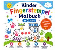 Mein erstes Fingerstempel-Malbuch: Große einfache Motive zum Fingerstempeln und Ausmalen | Für kleine Hände | Tiere, Fahrzeuge und Formen ab 2 Jahren