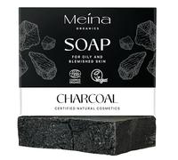 Meina Jabón negro con carbón activo contra espinillas y acné, 100% natural, jabón natural para pieles grasas e impuras sin aceite de palma, certificado orgánico, vegano, sostenible, hecho a mano, 100