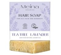 Meina Jabón orgánico para el cabello graso contra la caspa con árbol de té, vegano, 100% natural, cosmética natural certificada, hecho a mano, sin plástico, sin aceite de palma, como un champú sólido,