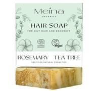 Meina Naturkosmetik - Jabón para el cabello graso contra la caspa con árbol de té y romero, certificado, vegano, sostenible, hecho a mano, sin plástico, sin aceite de palma, como un champú sólido, 80