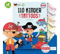MeinBaby123® 110 tatuajes infantiles de piratas hipoalergénicos para niños, tatuajes de piel piratas, veganos y fabricados en Alemania