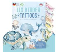 MeinBaby123 110 tatuajes infantiles respetuosos con la piel, mundo submarino, ballena, tortuga, delfín, tatuajes infantiles para pegar, veganos y fabricados en Alemania (1 mundo submarino)