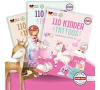 MeinBaby123® 330 tatuajes infantiles hipoalergénicos para niños, juego de 3, tatuajes para la piel para niñas, unicornios, hadas, sirenas y motivos de animales, veganos y fabricados en Alemania (juego