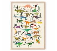 MeinBaby123® Póster ABC Dino para habitación infantil, DIN A2, póster de aprendizaje del alfabeto de dinosaurios, decoración de pared, póster de pared premium (Dino ABC Poster - 2)