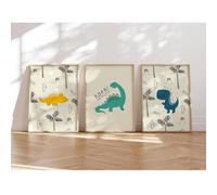 MeinBaby123 Póster de dinosaurio para habitación infantil, juego de 3 dinosaurios, DIN A4, imágenes para habitación infantil, imágenes decorativas de dinosaurio, decoración para habitación de bebé