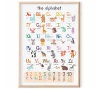 MeinBaby123® Póster educativo XL ABC para niños (GS) versión inglesa | letras laúd de la A a la Z | alfabeto ABC | para guardería, preescolar, escuela primaria (A2, póster educativo animales - inglés)