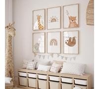 MeinBaby123® Póster para habitación infantil, juego de 6 unidades, DIN A4, imágenes de pared, póster para habitación infantil, estilo bohemio, póster de pared prémium (perezosos y amigos)