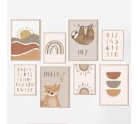 MeinBaby123® Póster para habitación infantil, juego de 8 unidades, 4 x DIN A4, 4 x DIN A5, decoración para habitaciones de bebé, póster de pared prémium (perezoso y oso de 8 unidades)
