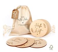 MeinBaby123® Tarjetas de hitos de madera sostenibles, 40 unidades, incluye bolsa de tela, tarjetas de hitos de madera para bebés de 1 año, regalo para nacimiento, regalo para futuros padres, regalo
