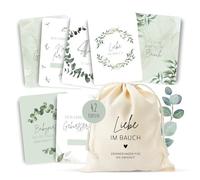 MeinBaby123® Tarjetas de hitos para embarazo, juego de tarjetas de hito para embarazo, 42 tarjetas con saquito de algodón de alta calidad (eucalipto)