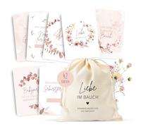 MeinBaby123® Tarjetas de hitos para embarazo, juego de tarjetas de hito para embarazo, 42 tarjetas, incluye bolsa de algodón de alta calidad (rosa)