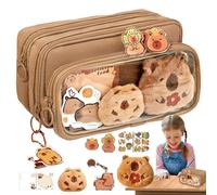 Meindin Capybara Estuche para lápices, Bonito Estuche Transparente estético, Bolsa para bolígrafos de papelería, Almacenamiento portátil Multicapa para artículos de papelería, artículos de tocador,