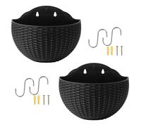 Meindin Macetero de Pared para Plantas al Aire Libre, 2 macetas de imitación de ratán para Colgar en la Pared, Maceta Colgante de semicírculo para Exteriores con Agujero de Drenaje y Ganchos, Soporte