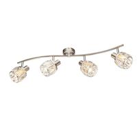 meineWunschleuchte Foco de techo inusual con cuatro pantallas de cristal plateado mate, ancho 70 cm