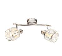 meineWunschleuchte Foco de techo inusual con dos pantallas de cristal plateado mate, ancho 28 cm