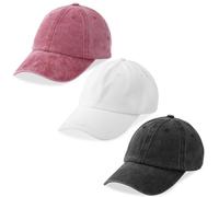MEINICY Paquete de 3 Gorras de béisbol Lisas lavadas, Sombreros Retro Ajustables para papá, Regalo para Hombres/Mujeres, sin Estructura/algodón, Negro + Blanco + Rojo Vino, Talla única
